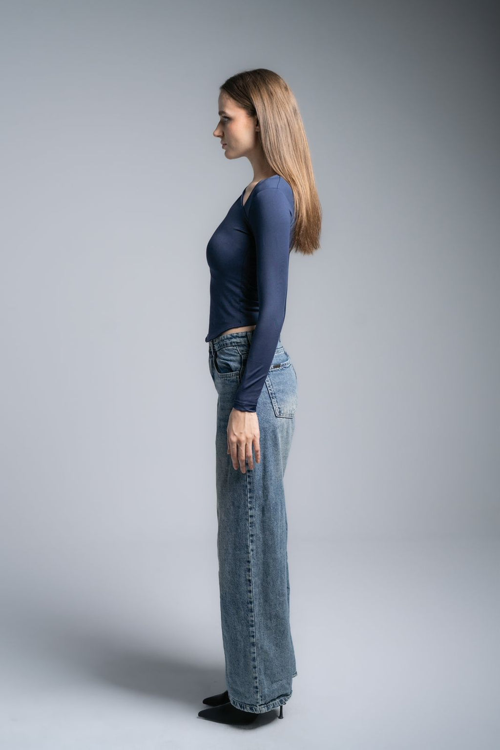 Lajj Asymmetrical long sleeve top-navy blue