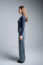 Lajj Asymmetrical long sleeve top-navy blue