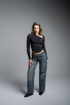 Lajj Asymmetrical long sleeve top-black