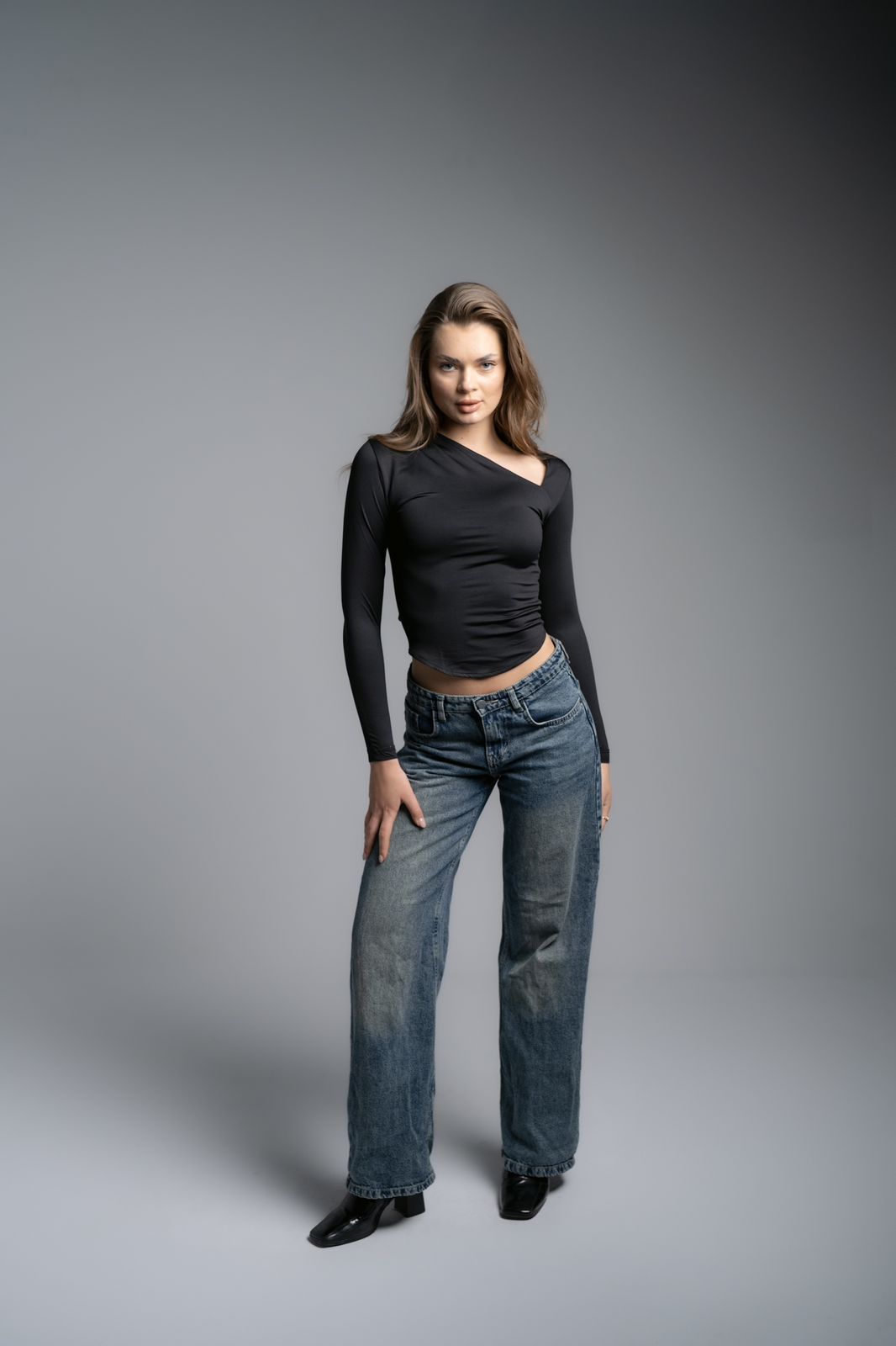 Lajj Asymmetrical long sleeve top-black