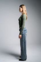 Lajj Asymmetrical long sleeve top-olive green