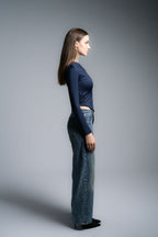 Lajj Asymmetrical long sleeve top-navy blue