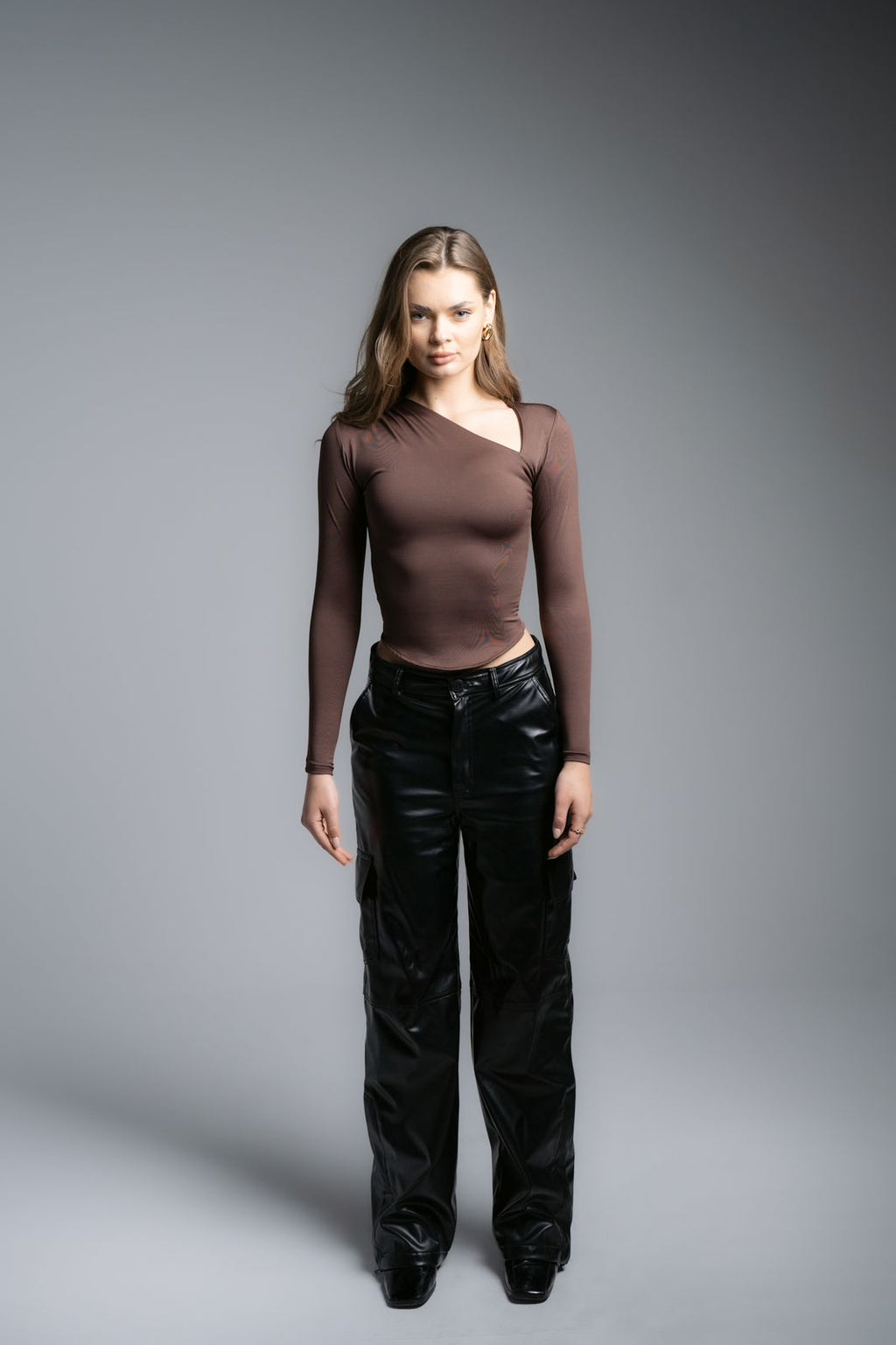Lajj Asymmetrical long sleeve top-brown