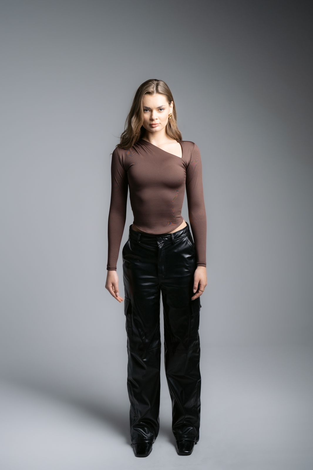 Lajj Asymmetrical long sleeve top-brown
