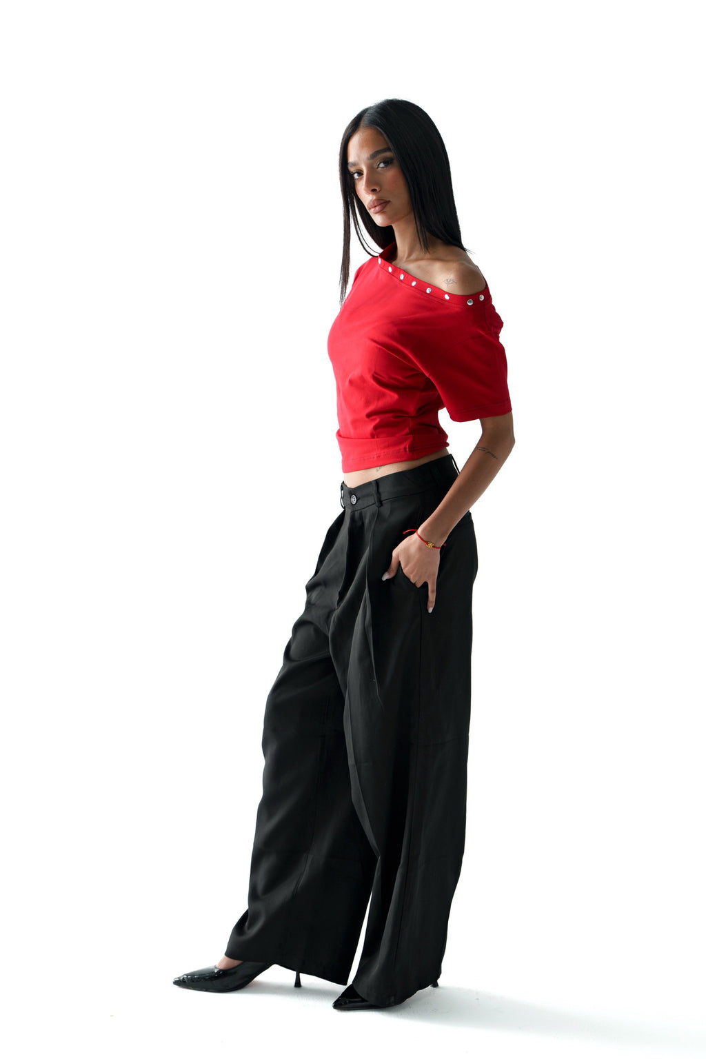 Lajj Studded Tee - Red