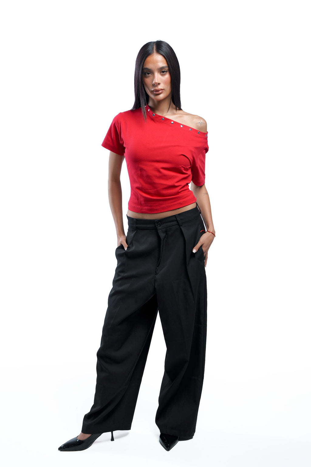 Lajj Studded Tee - Red