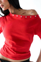 Lajj Studded Tee - Red