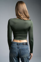 Lajj Asymmetrical long sleeve top-olive green
