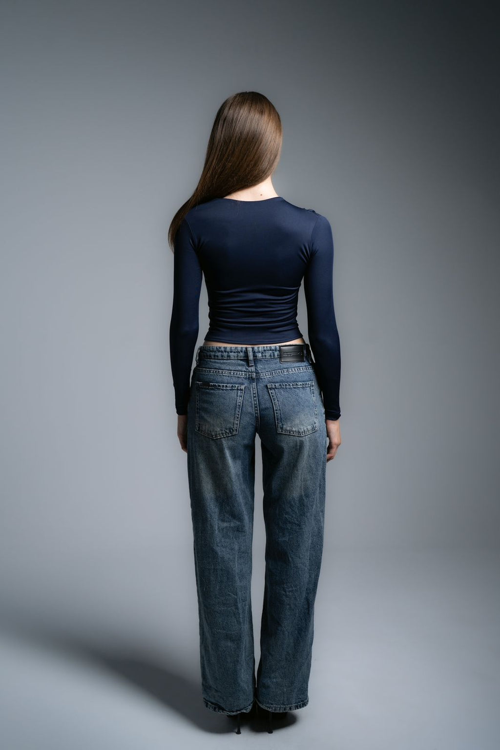 Lajj Asymmetrical long sleeve top-navy blue