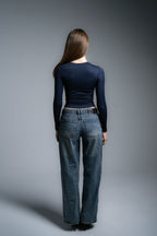 Lajj Asymmetrical long sleeve top-navy blue